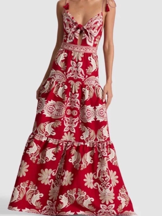 Alice + Olivia Dresses & Skirts - Alice + Olivia Minka Red  Maxi Dress Shoulder Ties Serenade Dark Cherry NWT 10